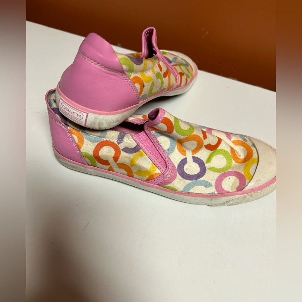 💕Coach multi coloured canvas slip ons